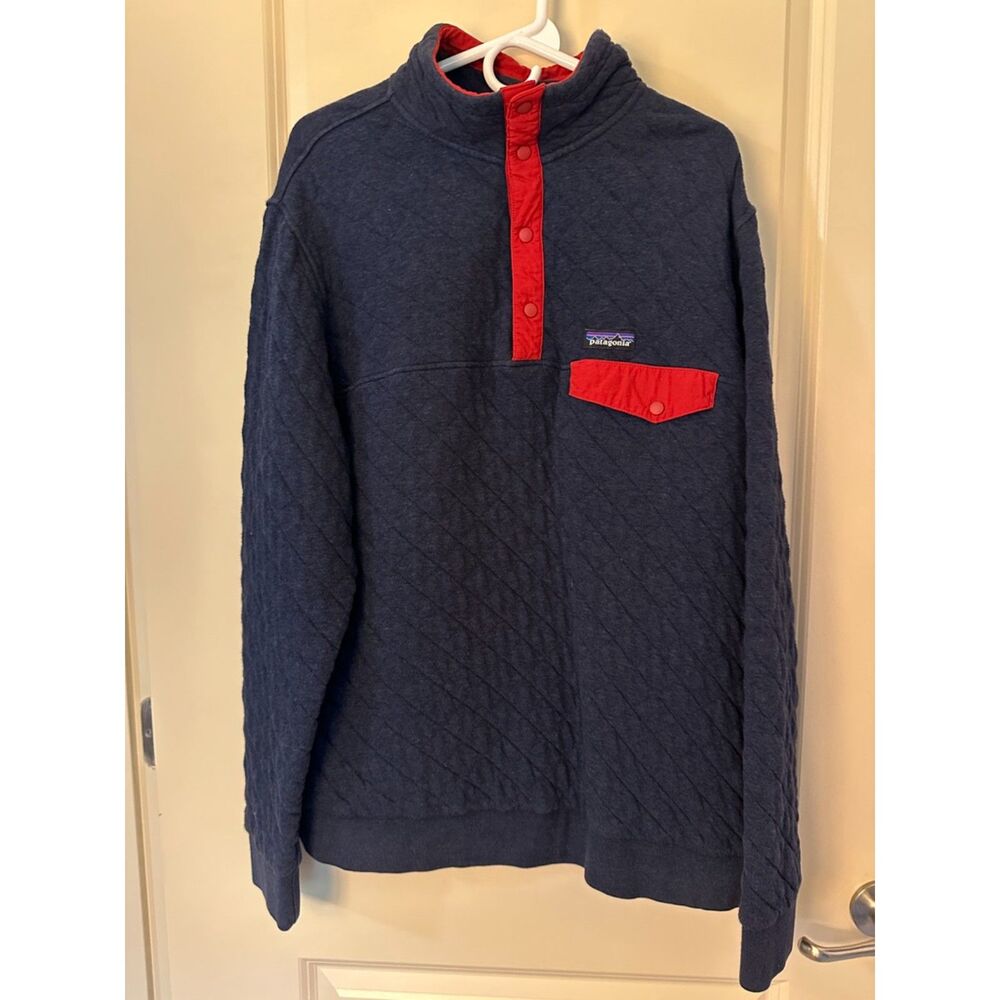 Patagonia Quarter Snap Up Quilted Navy Collar Pullover Mens Sz XL